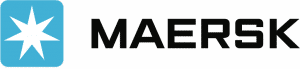 Logo Maerk sur fond noir.
